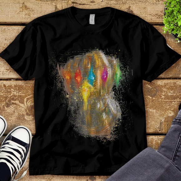 Marvel Avengers Endgame Thanos Infinity Gauntlet Graphic Unisex Tee T-shirt - Picture 1 of 2